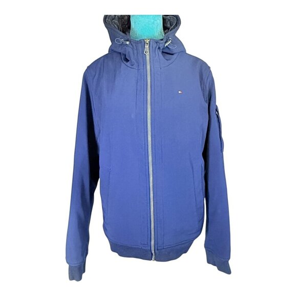 Tommy Hilfiger Men's Navy Blue Soft Shell Bomber Jacket with Hood - XS - Picture 4 of 16